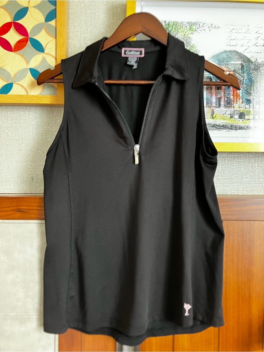 Golftini Black 1/4 Zip Collared Tech Golf Shirt Top Medium UPF 30